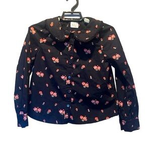 J Crew Crewcuts Girl’s Black Floral Blouse Peter Pan Collar Size Medium
